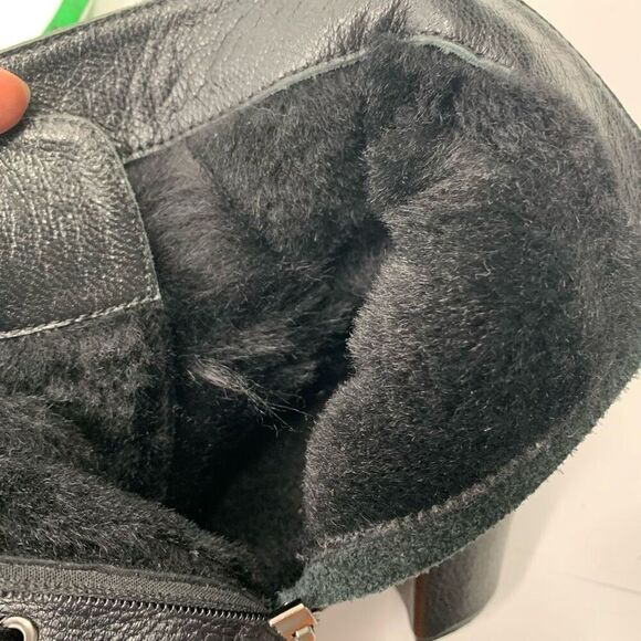 Genuine leather lace up booties shearing lined black sz 38 fits 7 - Picture 3 of 7